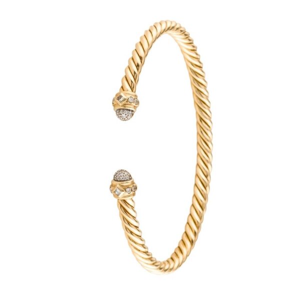 DAVID YURMAN 18K 750 YELLOW GOLD DIAMOND SPIRA CABLE CUFF BRACELET - Picture 2 of 10
